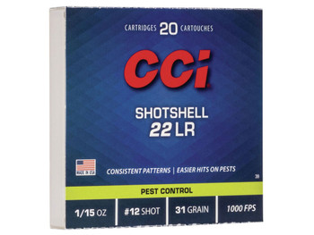 CCI 0039 Rimfire Shotshell 22LR 31gr #12Shot 20 Per Box/100 Case
