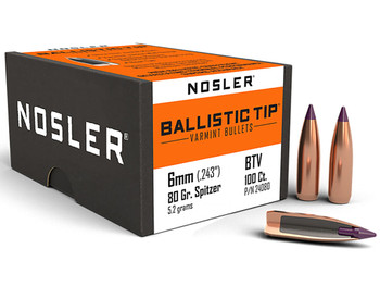 Nosler 24080 Ballistic Tip 6mm 80gr Spitzer Point 100/Box