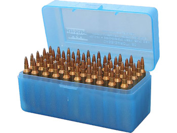MTM Case-Gard RLLD5024 Case-Gard R-50 Multi-Caliber Rifle Clear Blue Polypropylene 50rd