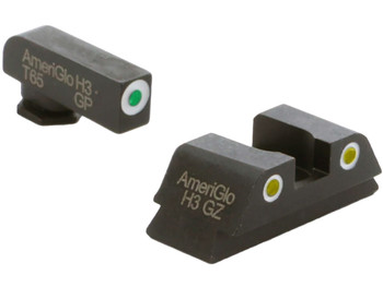 AmeriGlo GL431 Classic Tritium Sight Set for Glock Green Tritium White Outline Front Sight-Yellow Tritium White Outline Rear Sight