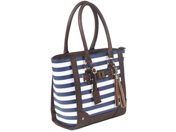 Bulldog BDP050 Tote Purse w/Holster Navy Stripe Leather Most Sm Pistols & Revolvers Right Hand