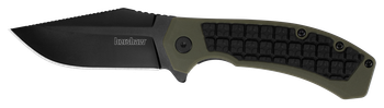 Kershaw 8760 Faultline  3" Folding Drop Point Plain Black Oxide 8Cr13MoV SS Blade Black/OD Green Glass-Filled Nylon Handle Includes Pocket Clip                                                         