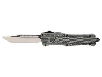 CobraTec Knives LSWCTK1LTNS CTK-1 Large 3.75" OTF Tanto Plain D2 Steel Blade/Stonewashed Aluminum Handle Features Glass Breaker Includes Pocket Clip