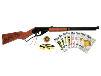 Daisy 994938-803 Red Ryder Shooting Kit Lever 177 BB Black Steel Barrel & Receiver, Fixed Engraved Wood Stock