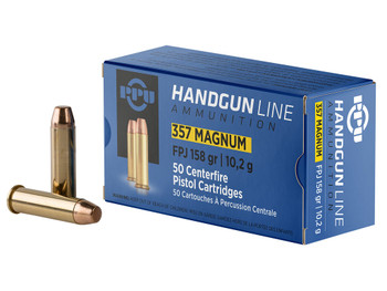 PPU PPH357MF Handgun 357Mag 158gr Flat Point Jacketed 50 Per Box/10 Case