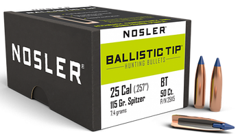 Nosler 25115 Ballistic Tip  25Cal 115gr Spitzer Point 50/Box                                                                                                                                            
