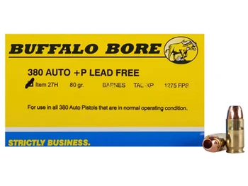 Buffalo Bore Ammunition 27H20 Buffalo-Barnes Strictly Business 380ACP +P 80gr Barnes TAC-XP Lead Free 20 Per Box/12 Case