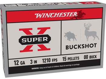 Winchester Ammo XB12300 Super X 12Gauge 3" 15Pellets 00Buck Shot 5 Per Box/50 Case