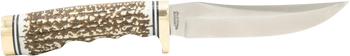 Uncle Henry 1100087 Next Gen Golden Spike 5" Fixed Plain Satin Polished Stainless Steel Blade, Brown Brass Accents Staglon Handle                                                                       