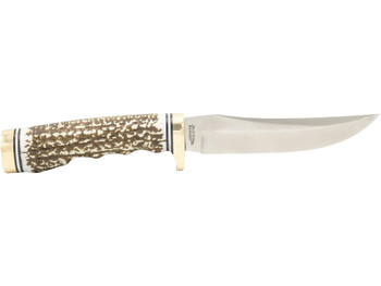 Uncle Henry 1100087 Next Gen Golden Spike 5" Fixed Plain Satin Polished Stainless Steel Blade, Brown Brass Accents Staglon Handle