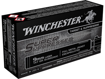Winchester Ammo SUP9 Super Suppressed 9mmLuger Subsonic 147gr Encapsulated Full Metal Jacket 50 Per Box/10 Case