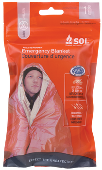 Survive Outdoors Longer 01401222 SOL Emergency Blanket Warmth Waterproof Orange Metalized Polyethylene                                                                                                  