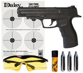 Daisy 985415242 415 Powerline Kit CO2 177 BB 21+1 495 fps, Black Polymer Frame with Pic. Rail, Fiber Optic Sight, Includes Ammo/Target/Glasses/CO2 Cartridges                                           