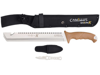 Camillus 19236-003 Carnivore 12" Silver Ti Bonded 440 SS Blade, Brown ABS Handle, 18" Long Includes Sheath