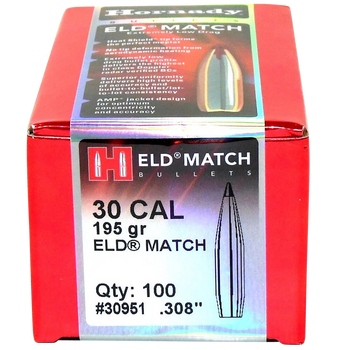 Hornady 30951 ELD Match  30 Cal .308 195 gr Extremely Low Drag Match 100 Per Box/ 15 Case                                                                                                               