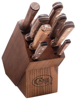 Case 10249 Household Cutlery Set Plain/Serrated Satin Tru-Sharp SS Blade Walnut Handle 9 Piece                                                                                                          