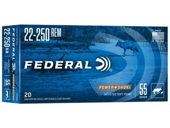 Federal 22250A Power-Shok 22-250Rem 55gr Jacketed Soft Point 20 Per Box/10 Case