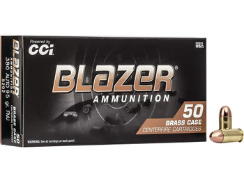 CCI 5202 Blazer Brass Handgun 380ACP 95gr Full Metal Jacket 50 Per Box/20 Case
