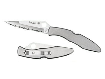 Spyderco C07S Police 4.13" Folding Spear Point Part Serrated VG-10 SS Blade Stainless Steel Handle Includes Pocket Clip