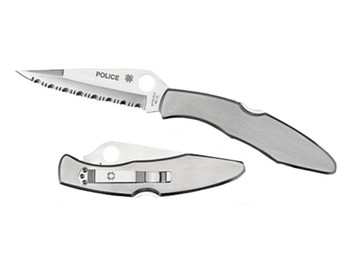 Spyderco C07S Police 4.13" Folding Spear Point Part Serrated VG-10 SS Blade Stainless Steel Handle Includes Pocket Clip