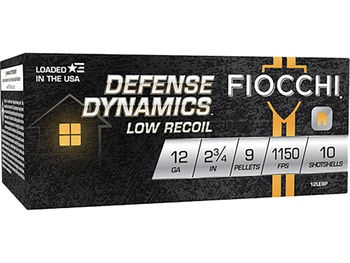 Fiocchi 12LE9P Defense Dynamics Low Recoil 12Gauge 2.75" 1Buck Shot 10 Per Box/25 Case