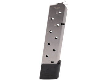 CMC Products 15150 Power Mag 10rd 45 ACP Fits 1911 Government Stainless Steel w/ Black Base Pad
