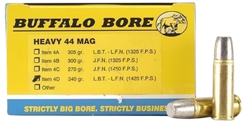 Buffalo Bore Ammunition 4D20 Heavy Strictly Business 44Rem Mag +P+ 340gr Lead Flat Nose 20 Per Box/12 Case                                                                                              