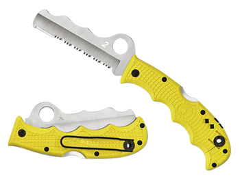 Spyderco C79PSYL Assist Salt Lightweight 3.68" Folding Part Serrated H2 Steel Blade/Yellow Bi-Directional Texturing FRN Handle Includes Glass Breaker/Pocket Clip                                       