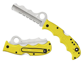 Spyderco C79PSYL Assist Salt Lightweight 3.68" Folding Part Serrated H2 Steel Blade/Yellow Bi-Directional Texturing FRN Handle Includes Glass Breaker/Pocket Clip