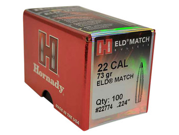 Hornady 22774 ELD Match 22 Cal .224 73 gr Extremely Low Drag Match 100 Per Box/ 25 Case