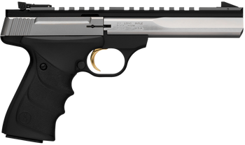 Browning 051507490 Buck Mark Contour 22 LR 10+1, 5.50" Polished Flats Contoured Barrel, Matte Stainless Serrated w/Picatinny Rail Slide, Matte Black Anodized Frame, Black URX Grip, Ambidextrous       