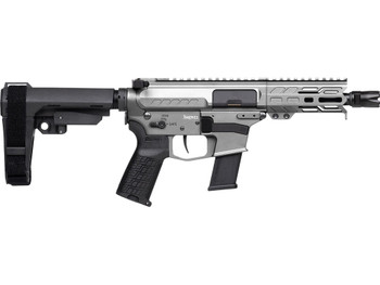 CMMG 45A150FTNG Banshee FE MkG 45 ACP 13+1 5" Black Nitride Threaded Barrel, M-LOK Handguard, Titanium Cerakote Aluminum Receiver w/Picatinny Rail, Black Polymer CMMG RipBrace, CMMG Zeroed Grip