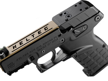 Kel-Tec P17BBLKORTANS P17 Sports South Exclusive 22 LR 16+1 3.80" Black Steel Barrel, Tan Optic Ready/Serrated Slide, Black Polymer Frame w/Picatinny Rail, Textured Grip
