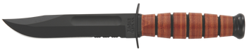Ka-Bar 1252 USMC  5.25" Fixed Clip Point Part Serrated Black 1095 Cro-Van Blade, Brown Leather Handle, Includes Sheath                                                                                  