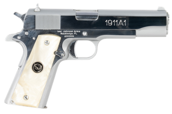 Iver Johnson Arms 1911A138CHRWP 1911 38 Super 8+1 5" Stainless Steel Barrel, Bright Polish Chrome Stainless Steel Serrated Slide, Pearl Grip                                                            