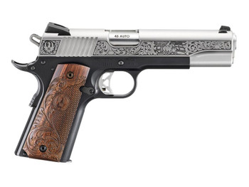 Ruger 16706 SR1911 Limited Edition 45 ACP 8+1 5" Stainless Steel Barrel, Low-Glare Stainless Steel Serrated w/Engraving Slide, Black Anodized Aluminum Frame w/Beavertail, Custom Wood Engraved Grip