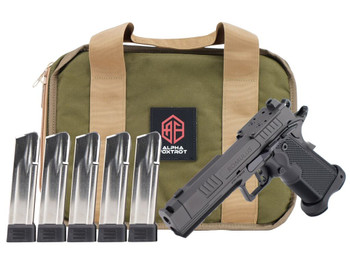 Alpha Foxtrot AA47X1CIG-XDBK20-PROM AF1911 Romulus Promo 9mm Luger 20+1 4.25" Black DLC Threaded Compensated Barrel, Black DLC Stainless Steel Optic Ready/Serrated Slide & Frame w/Beavertail & Picatin