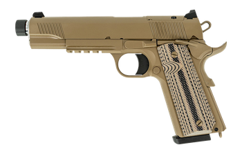 Tisas Arms 10100565 1911 Duty 45 ACP 8+1 5" Threaded Barrel, Flat Dark Earth Stainless Steel Serrated Slide & Frame w/Picatinny Rail, G10 Grip                                                          