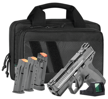 Smith & Wesson 14955 M&P9 Shield X Bundle Sub-Compact 9mm Luger 15+1 3.60" Black Armornite Target Crown Barrel, Black Armornite Stainless Steel Serrated w/Optic Slide, Black Polymer Frame w/Picatinny 