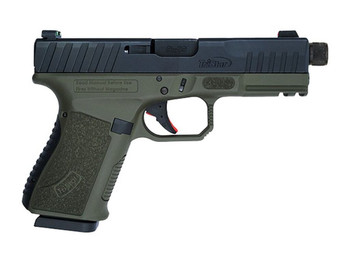 TriStar 85786 Apoc Pro 9mm Luger 15+1 4.50" Black Threaded Barrel, Black Cerakote Steel Optic Ready/Serrated Slide, OD Green Polymer Frame w/Picatinny Rail, Interchangeable Backstrap Grip