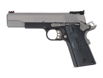 Colt Mfg O5973GCL-TT Gold Cup 38 Super 9+1 5" Stainless National Match Barrel, Brushed Stainless Steel Serrated Slide, Black/Stainless Steel Frame w/Beavertail, Blue Scalloped G10 Grip, Ambidextrous