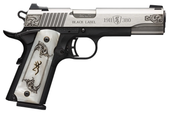 Browning 051966492 1911 Black Label Medallion Full Size Frame 380 ACP 8+1 4.25" Matte Stainless Steel Barrel & Serrated Slide, Matte Black Polymer Frame w/Beavertail, White Imitation Pearl Grip       