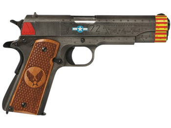 Auto-Ordnance 1911BKOC18 1911 Red Tails Full Size Frame 45 ACP 7+1 5" Stainless Steel Barrel, Savage Cerakote Serrated Slide, Savage Cerakote Steel Frame w/Beavertail, Custom Engraved Wood Grip