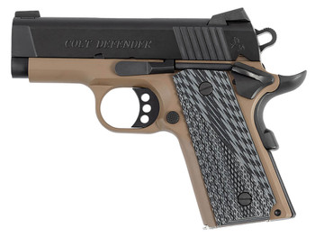 Colt Mfg O7800XEFDE Defender 45 ACP 7+1 3" Black Carbon Steel Serrated Slide, Flat Dark Earth Aluminum Frame w/Beavertail, G10 Grip