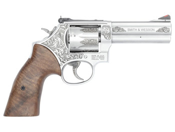 Smith & Wesson 14783 Model 686 + L-Frame Medium 357 Mag/38 Special +P 7 Shot 4.13" Stainless Steel Engraved Barrel, Cylinder & Frame, Tyler Gun Works Bear Hugger Walnut Grip, Exposed Hammer