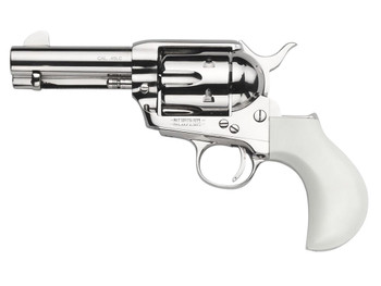 Taylors & Company 200111 1873 Flat Top Pietta 9mm Luger 6 Shot 3.50" Nickel Round Barrel, Cylinder & Steel Frame, PVC White Flat Birdshead Grip, Exposed Hammer