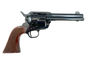 Taylors & Company 200107 1873 Pietta 9mm Luger 6 Shot 4.75" Blued Round Barrel, Blued Cylinder & Steel Frame, Walnut Checkered Army Style Grip, Manual Safety, Exposed Hammer