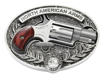 North American Arms 22LR-BBO Mini-Revolver w/Belt Buckle 22 LR 5 Shot 1.13" Stainless Steel Barrel, Frame & Cylinder, Rosewood Birdshead Grip, Exposed Hammer, Includes Custom Carry Belt Buckle