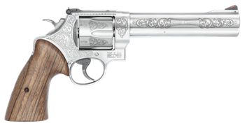 Smith & Wesson 14784 Model 629  N-Frame Large 44 S&W Spl/44 Rem Mag 6 Shot 6.50" Stainless Steel Engraved Barrel, Cylinder & Frame, Tyler Gun Works Bear Hugger Walnut Grip, Exposed Hammer             