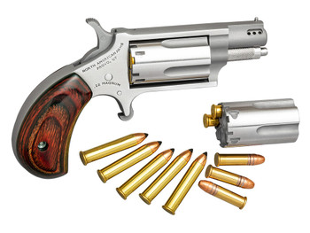 North American Arms 22MSCP Mini-Revolver Combo 22 LR/22 WMR 5 Shot 1.63" Stainless Steel Ported Barrel, Stainless Steel Frame & Cylinder, Rosewood Birdshead Grip, Exposed Hammer
